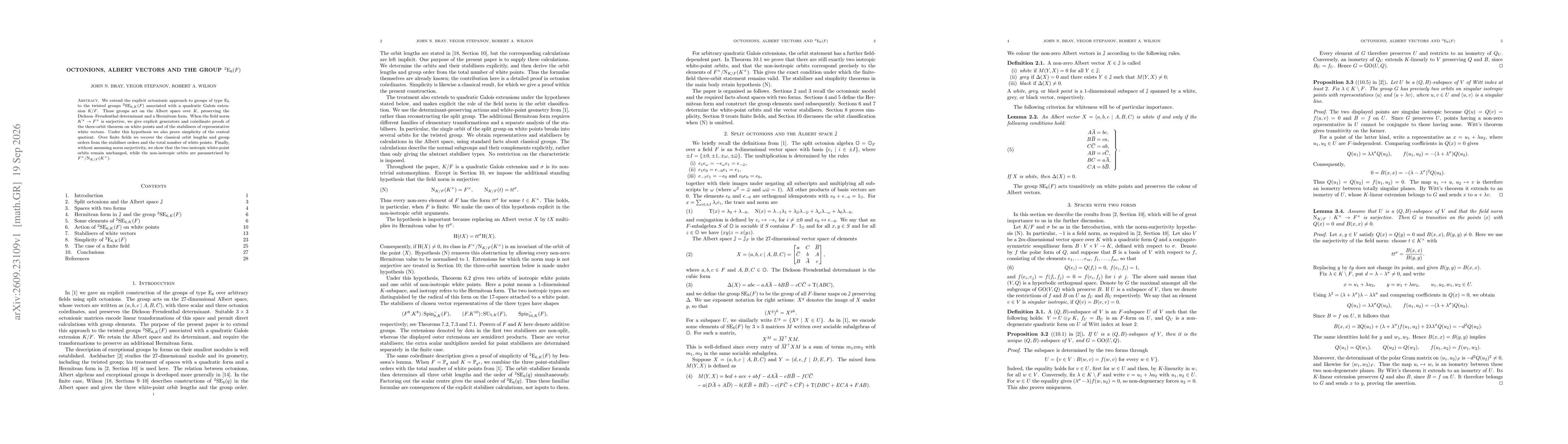 Thumbnail for Octonions, Albert vectors and the group ${}^2 \mathrm{E}_6(F)$