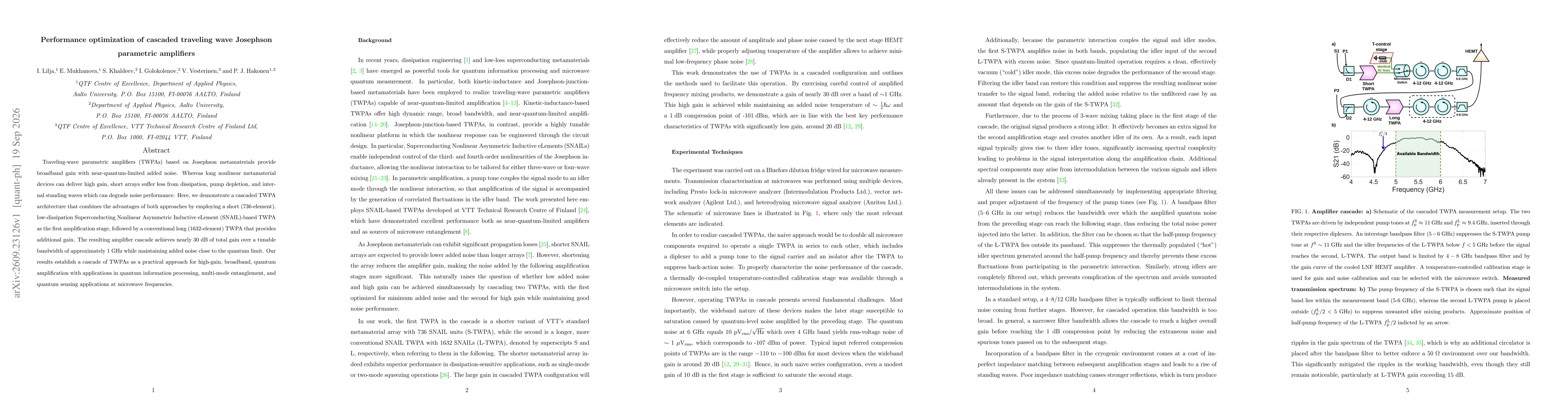 Thumbnail for Performance optimization of cascaded traveling wave Josephson parametric amplifiers