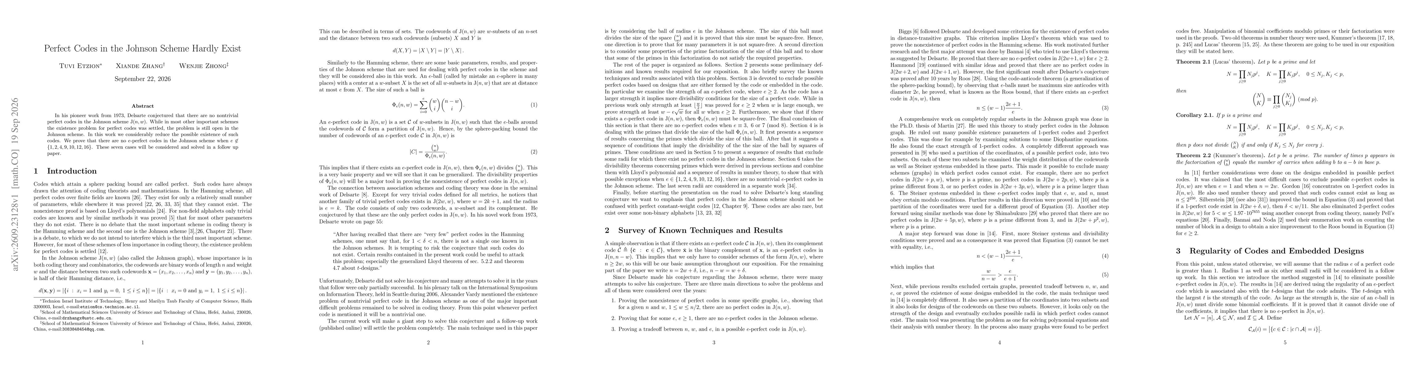 Thumbnail for Perfect Codes in the Johnson Scheme Hardly Exist
