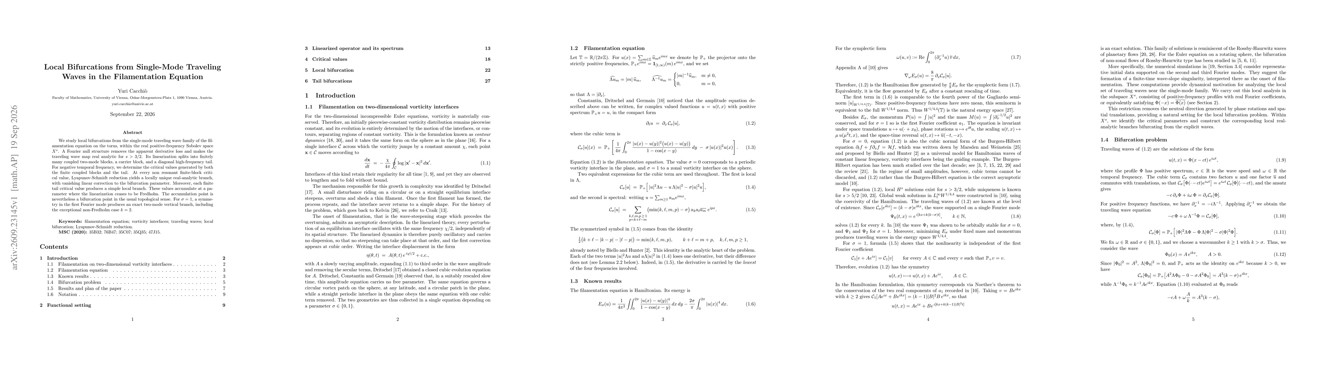 Thumbnail for Local Bifurcations from Single-Mode Traveling Waves in the Filamentation Equation
