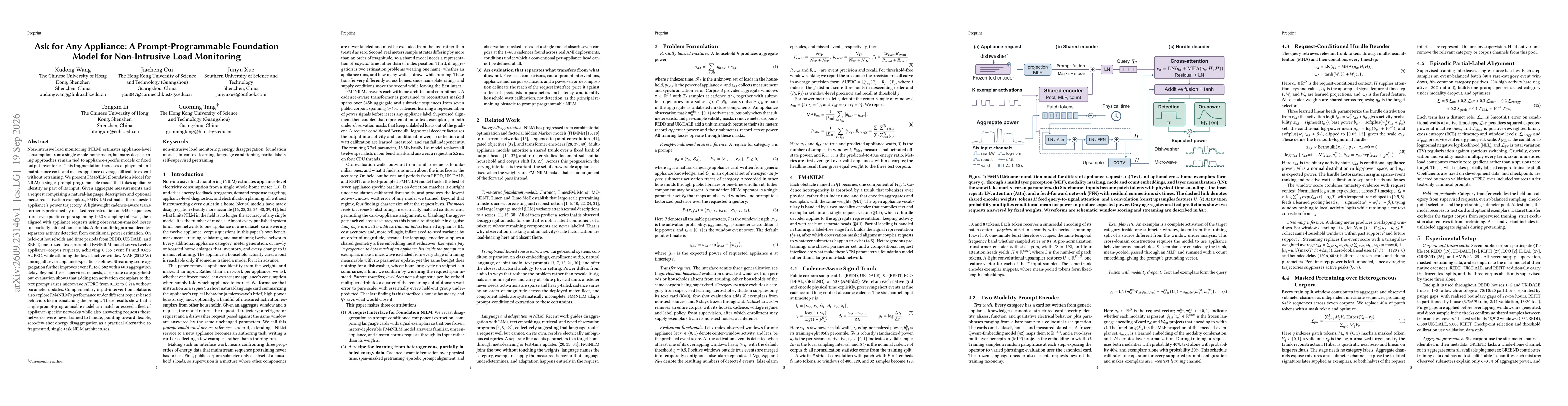 Thumbnail for Ask for Any Appliance: A Prompt-Programmable Foundation Model for Non-Intrusive Load Monitoring