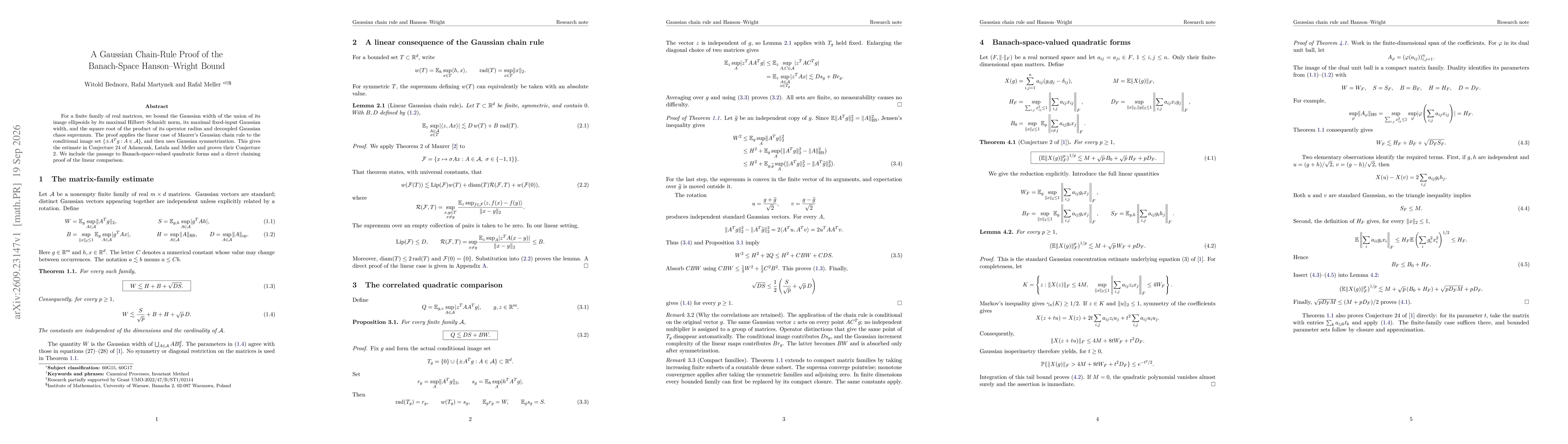 Thumbnail for A Gaussian Chain Rule Proof of the Banach Space Hanson Wright Bound