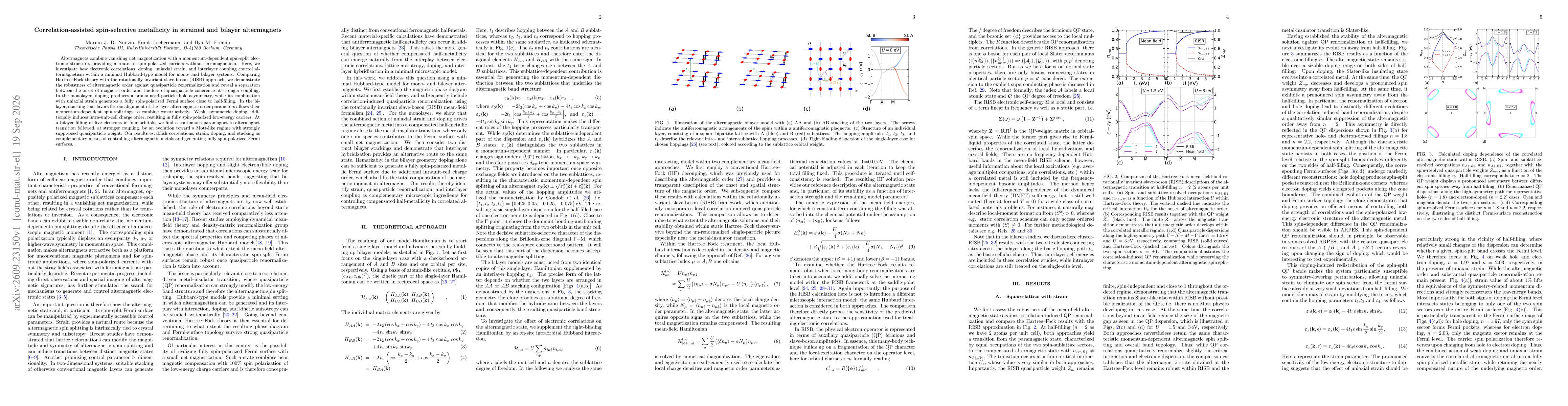 Thumbnail for Correlation-assisted spin-selective metallicity in strained and bilayer altermagnets