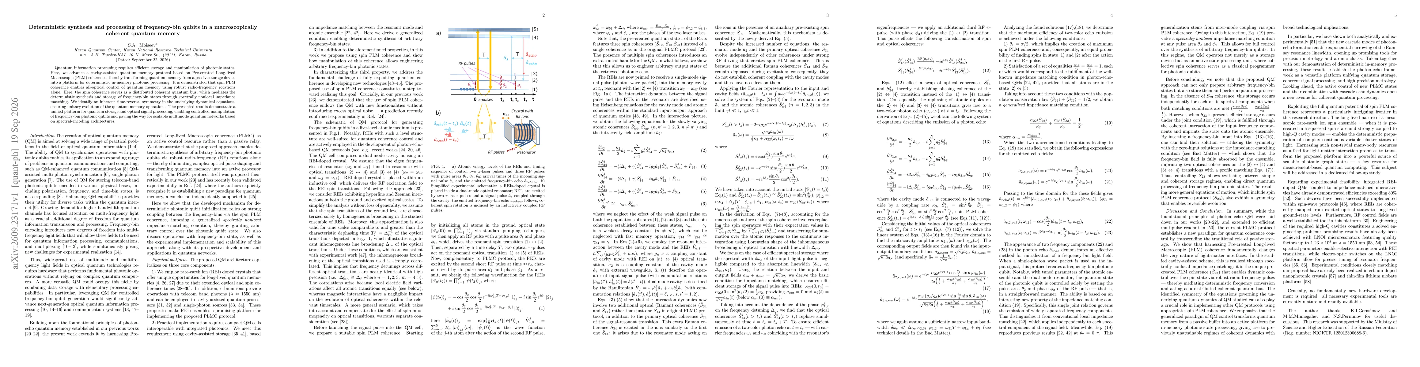 Thumbnail for Deterministic synthesis and processing of frequency-bin qubits in a macroscopically coherent quantum memory