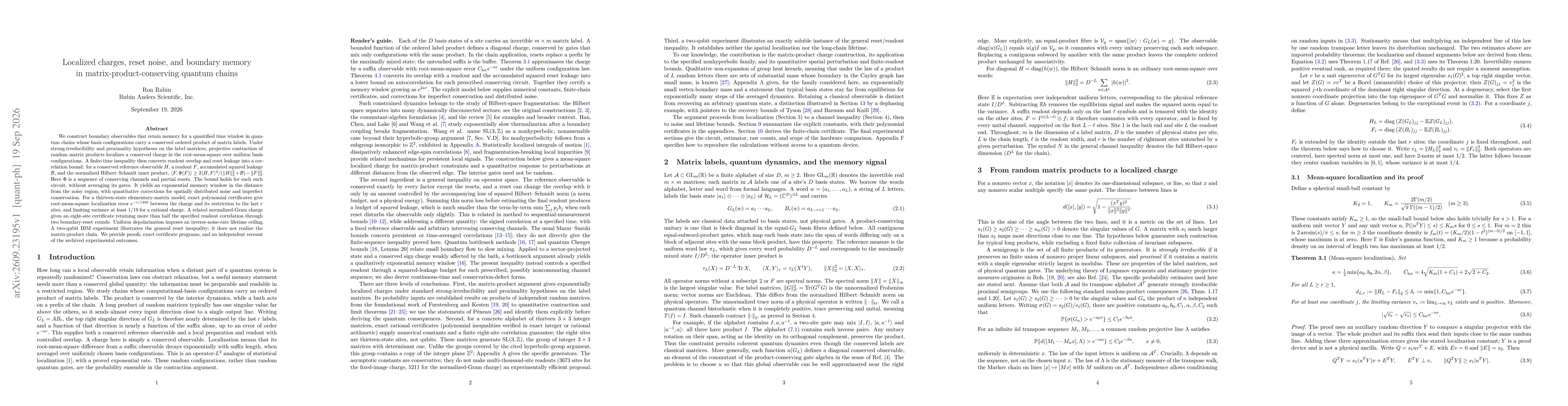Thumbnail for Localized charges, reset noise, and boundary memory in matrix-product-conserving quantum chains
