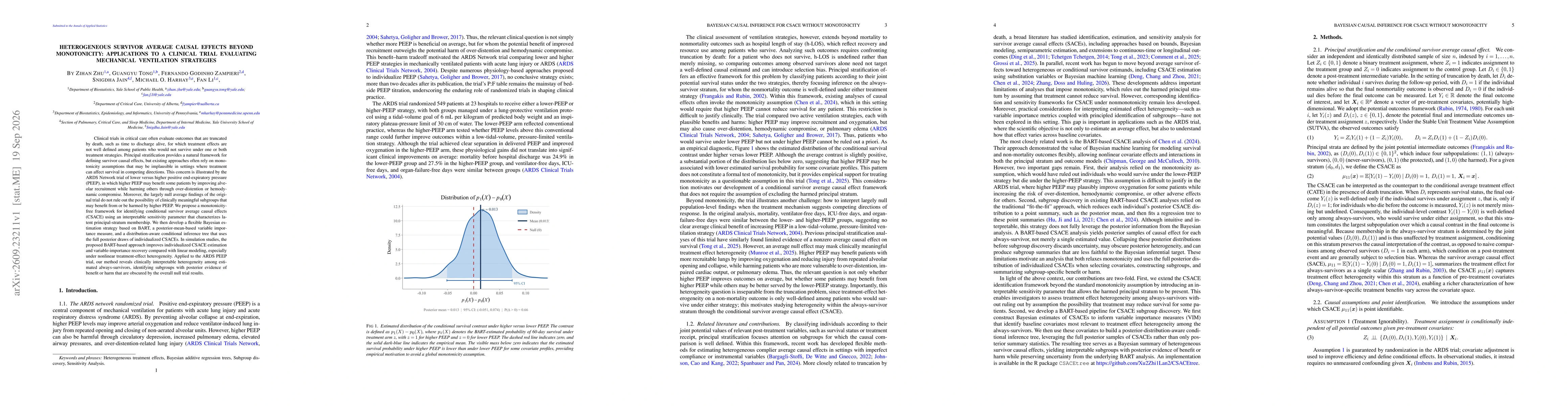 Thumbnail for Heterogeneous survivor average causal effects beyond monotonicity: Applications to a clinical trial evaluating mechanical ventilation strategies