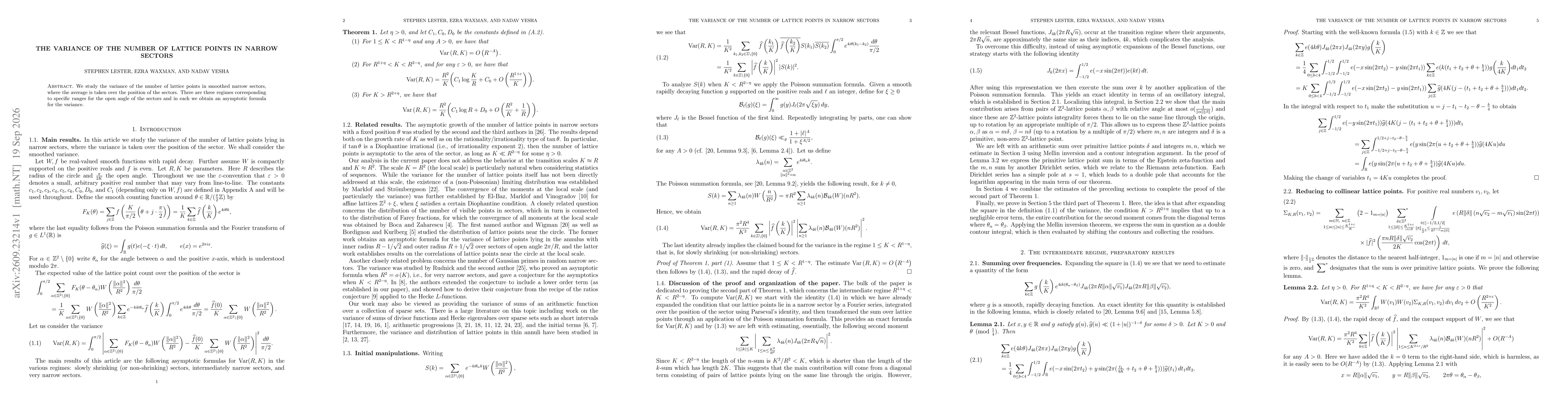 Thumbnail for The variance of the number of lattice points in narrow sectors