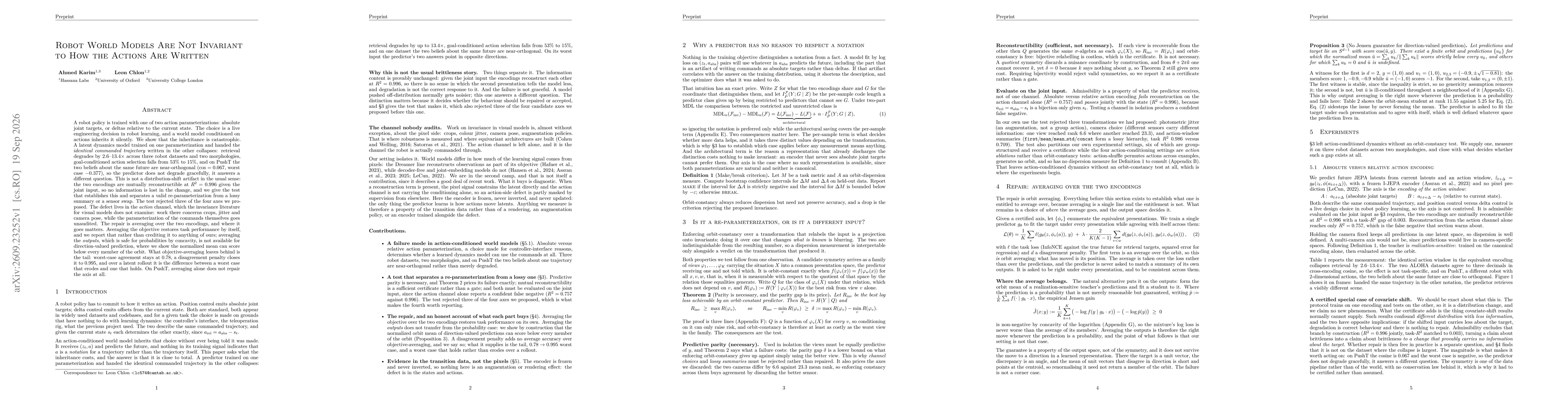 Thumbnail for Robot World Models Are Not Invariant to How the Actions Are Written