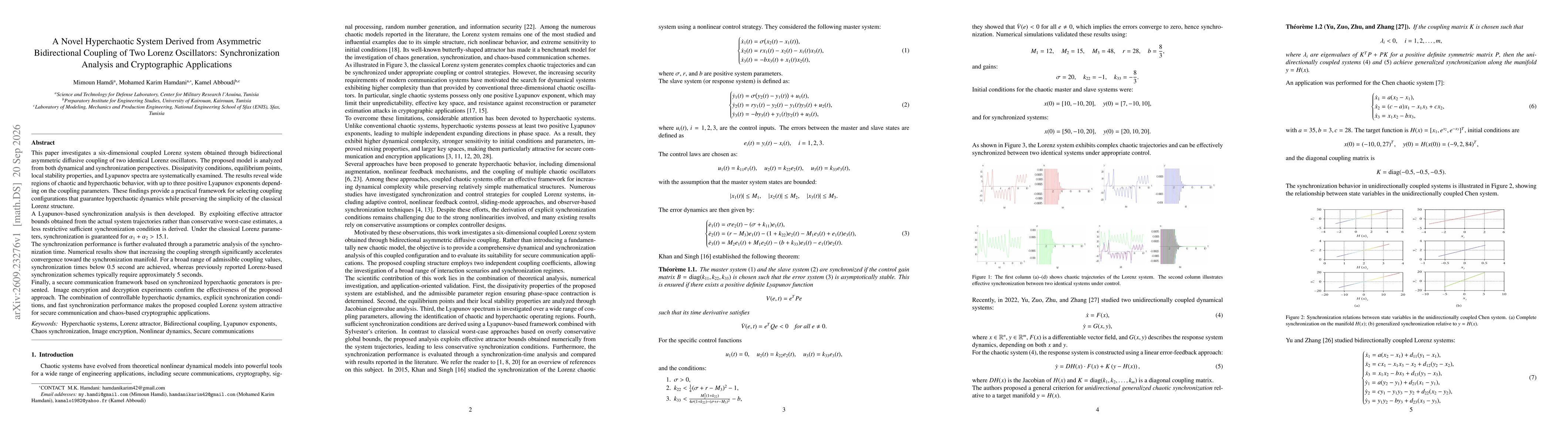 Thumbnail for A Novel Hyperchaotic System Derived from Asymmetric Bidirectional Coupling of Two Lorenz Oscillators: Synchronization Analysis and Cryptographic Applications