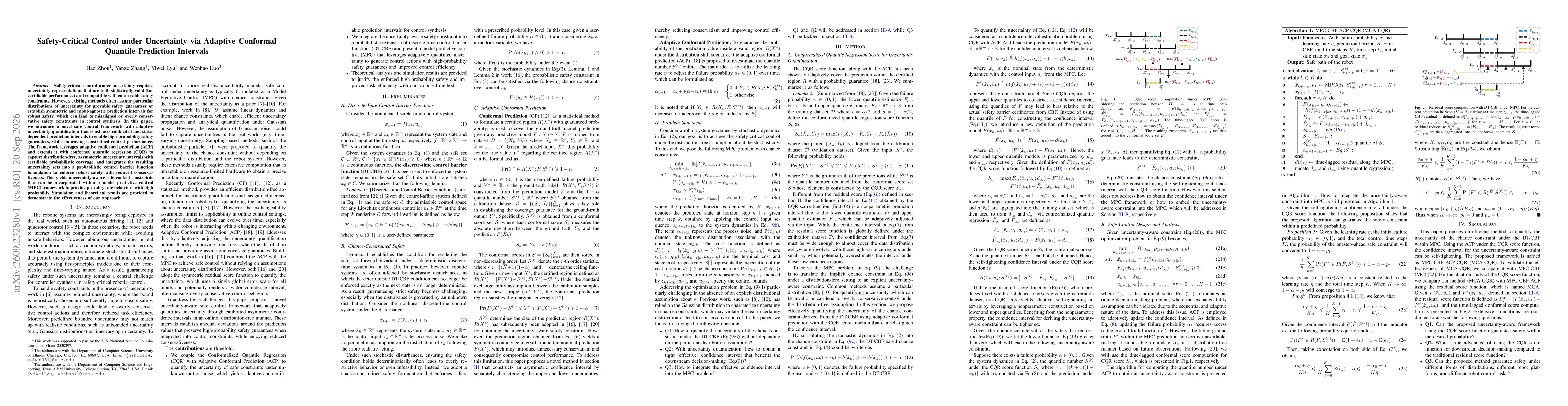 Thumbnail for Safety-Critical Control under Uncertainty via Adaptive Conformal Quantile Prediction Intervals