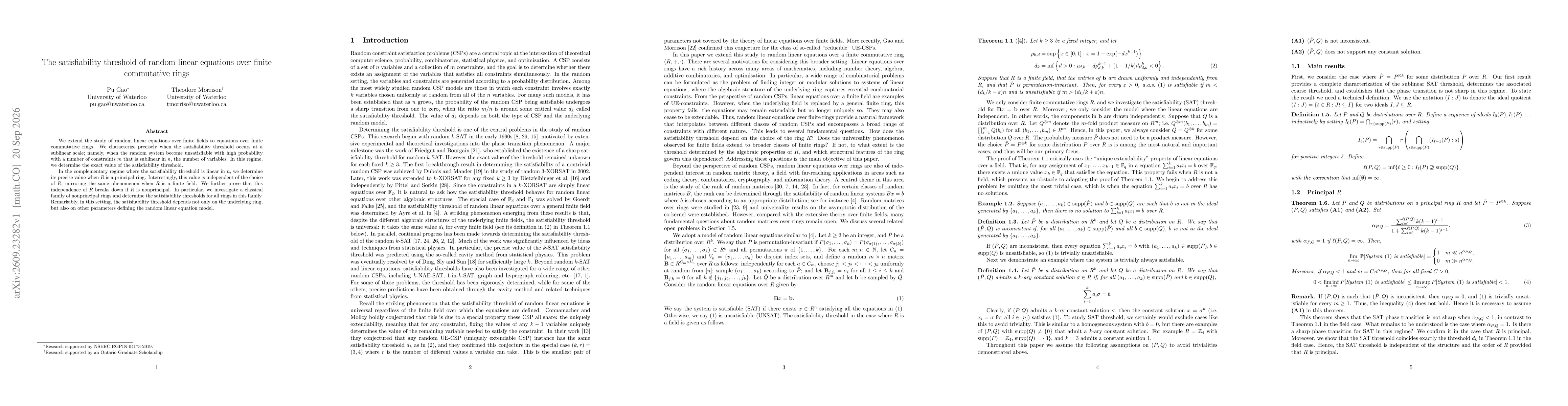 Thumbnail for The satisfiability threshold of random linear equations over finite commutative rings