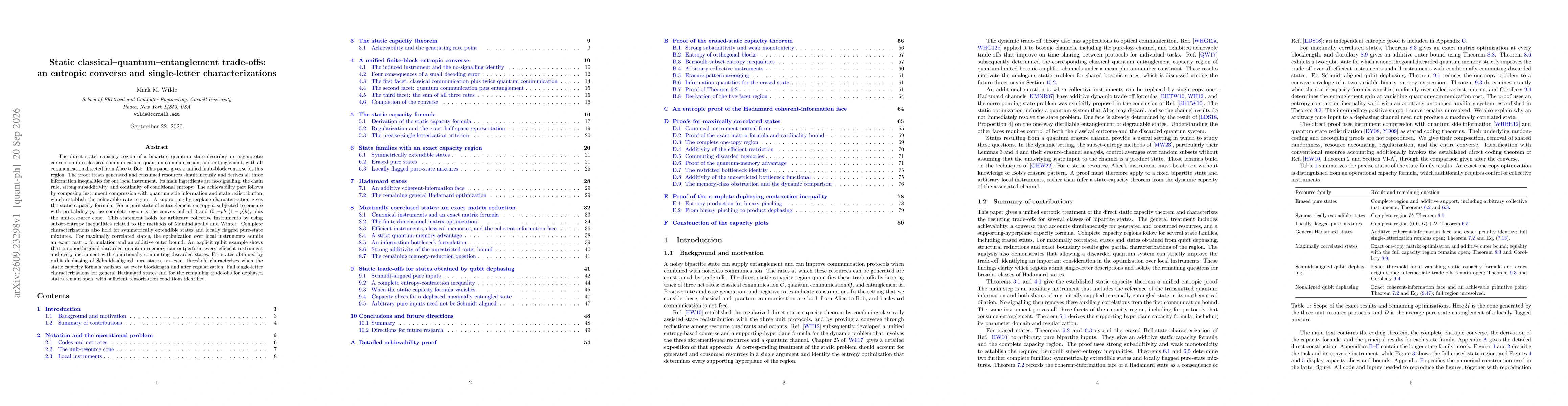Thumbnail for Static classical-quantum-entanglement trade-offs: an entropic converse and single-letter characterizations