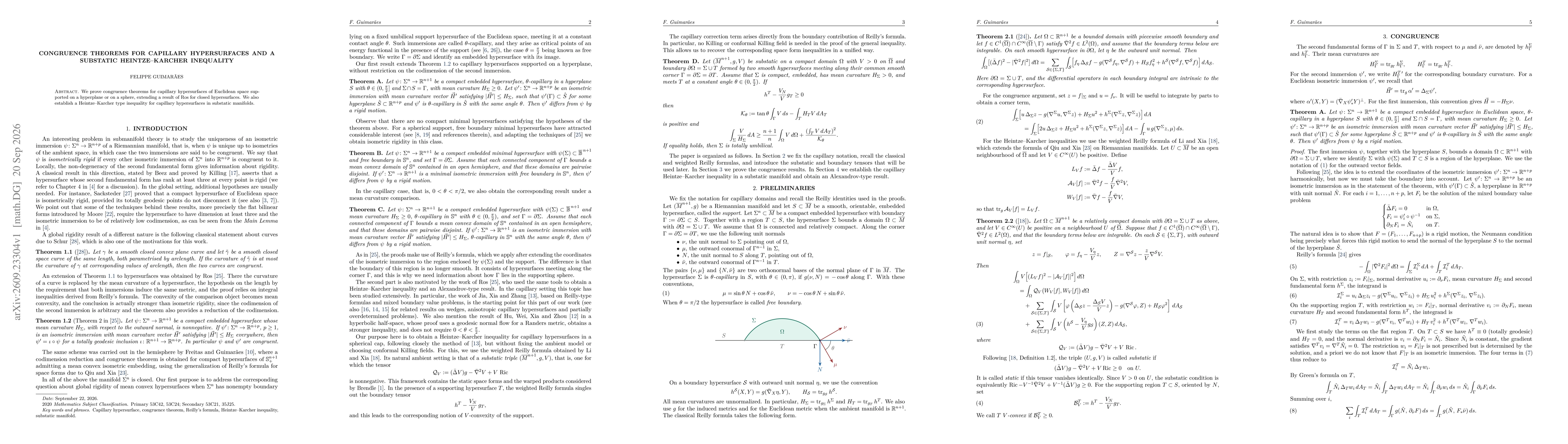 Thumbnail for Congruence theorems for capillary hypersurfaces and a substatic Heintze--Karcher inequality
