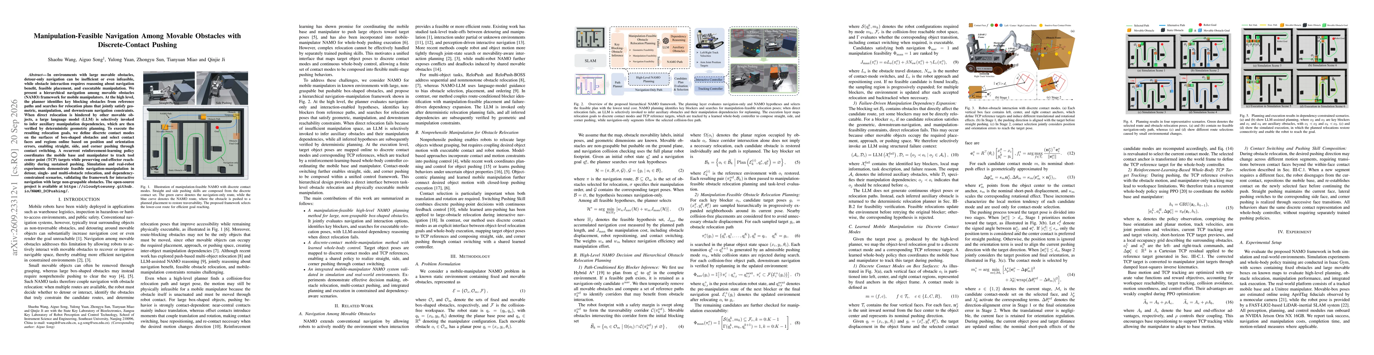 Thumbnail for Manipulation Feasible Navigation Among Movable Obstacles with Discrete Contact Pushing