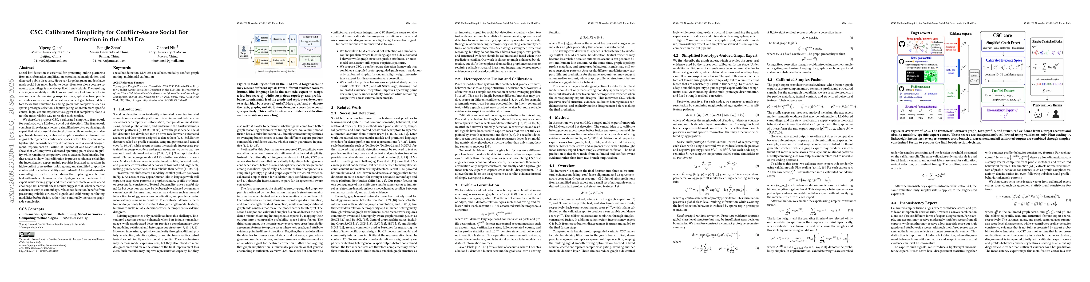 Thumbnail for CSC: Calibrated Simplicity for Conflict-Aware Social Bot Detection in the LLM Era