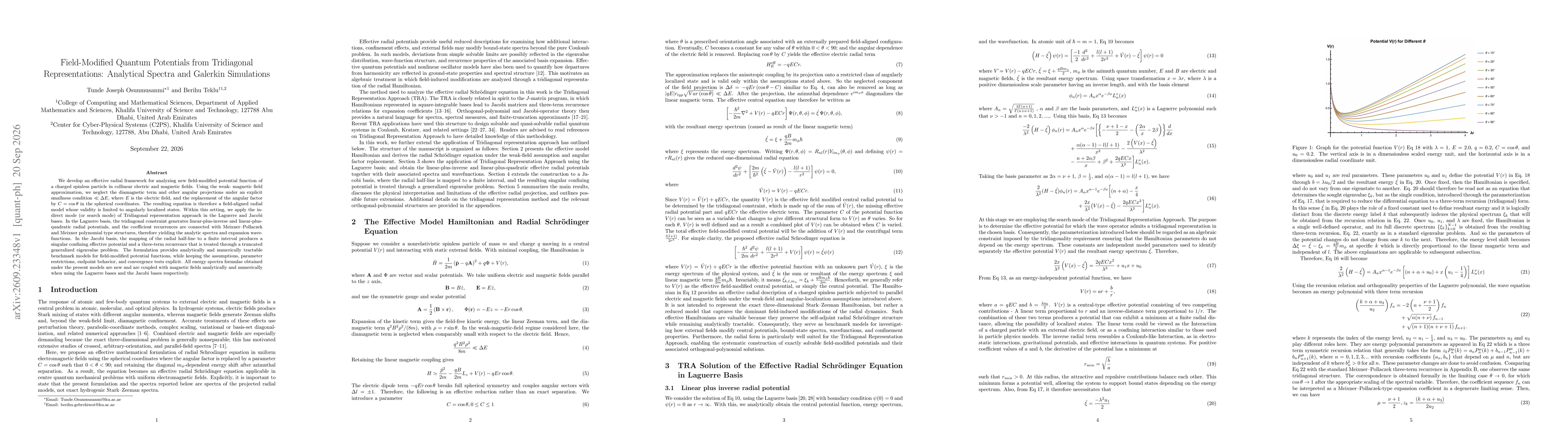Thumbnail for Field-Modified Quantum Potentials from Tridiagonal Representations: Analytical Spectra and Galerkin Simulations