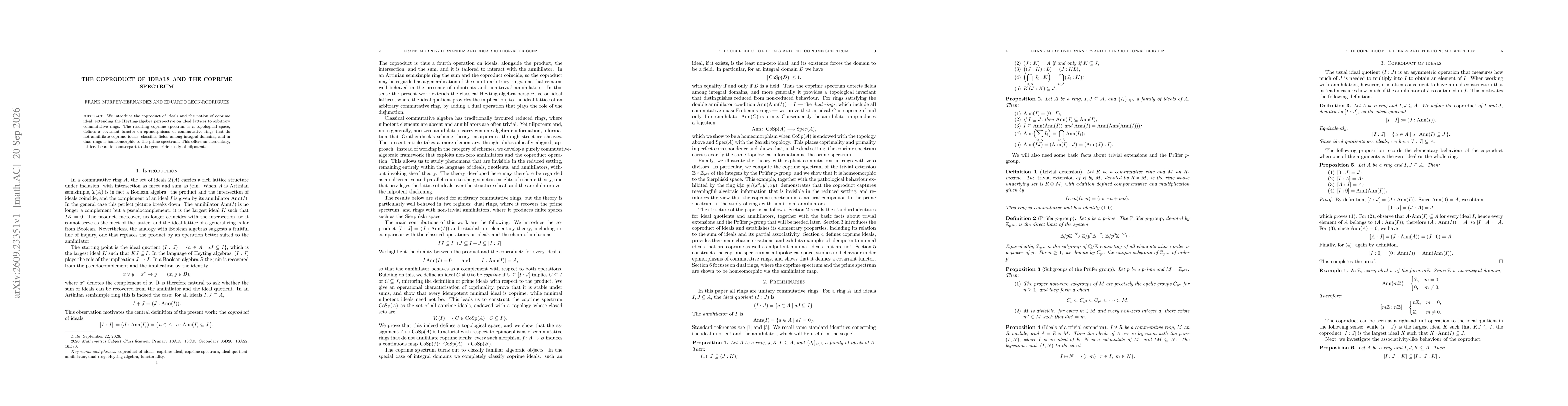 Thumbnail for The Coproduct of Ideals and the Coprime Spectrum