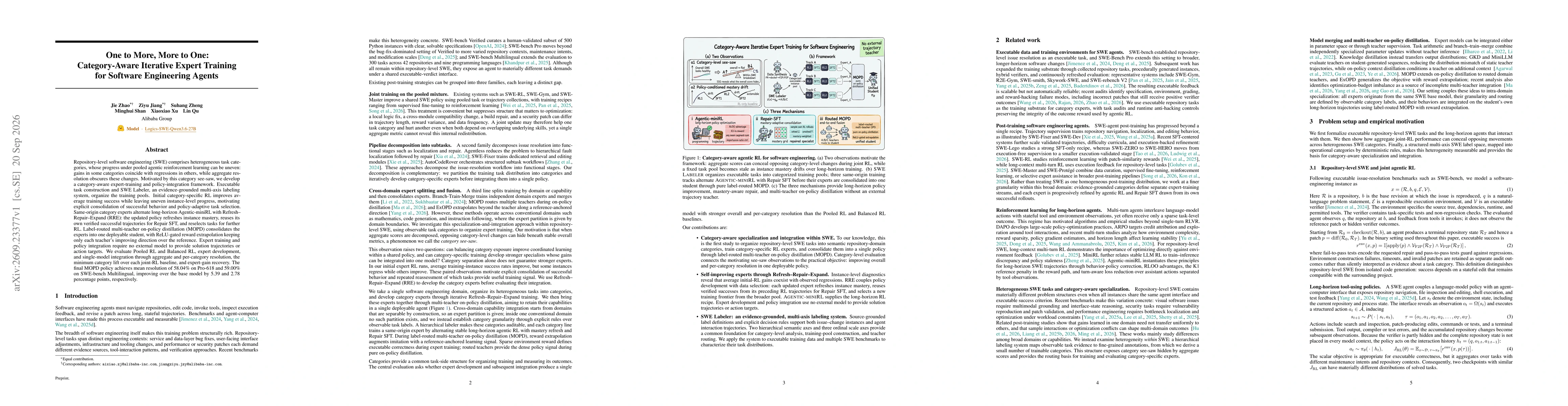 Thumbnail for One to More, More to One: Category-Aware Iterative Expert Training for Software Engineering Agents