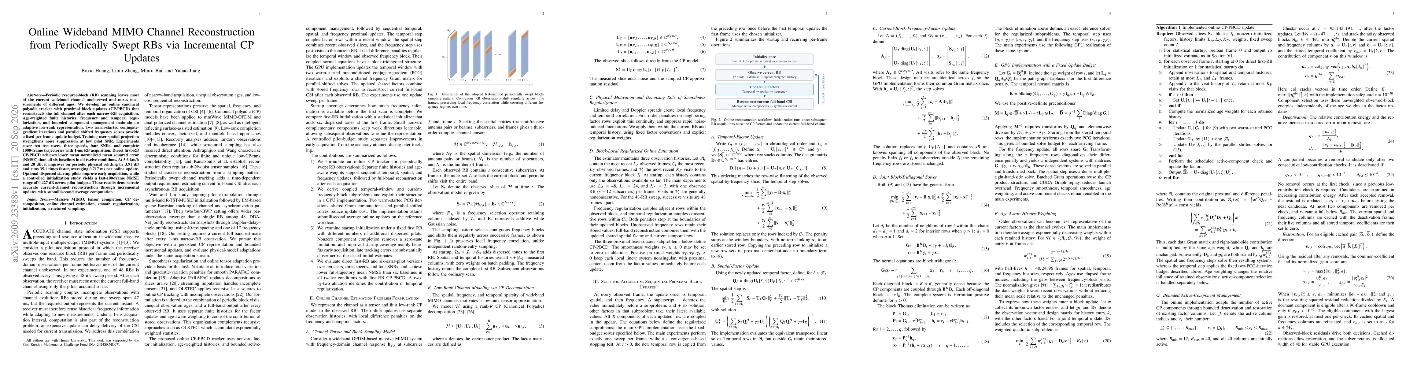 Thumbnail for Online Wideband MIMO Channel Reconstruction from Periodically Swept RBs via Incremental CP Updates