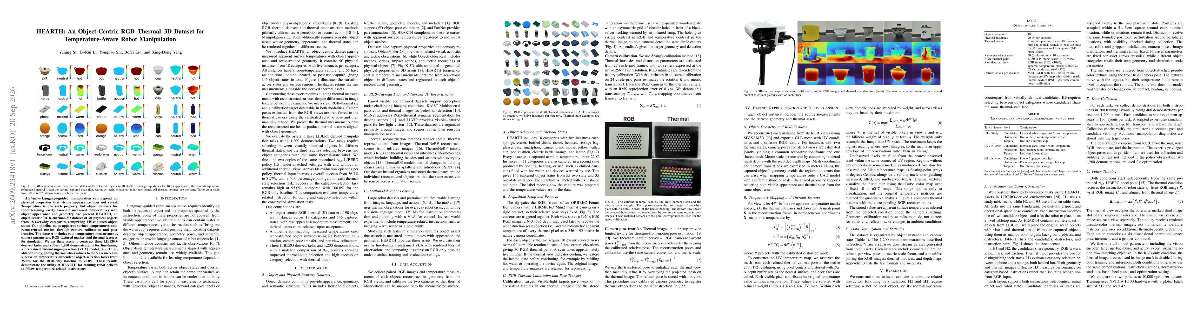 Thumbnail for HEARTH: An Object-Centric RGB-Thermal-3D Dataset for Temperature-Aware Robot Manipulation