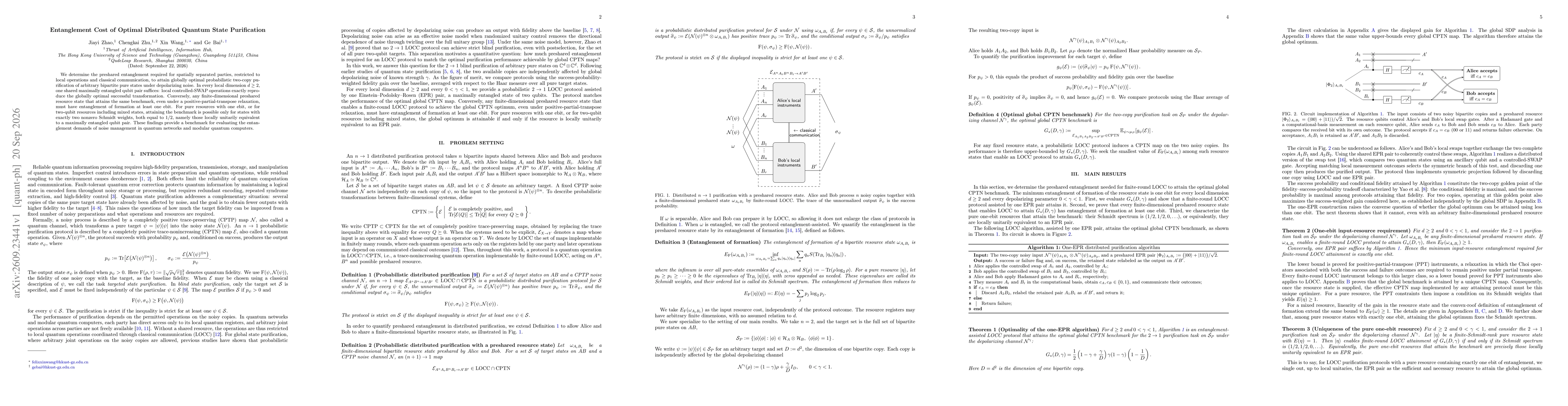 Thumbnail for Entanglement Cost of Optimal Distributed Quantum State Purification