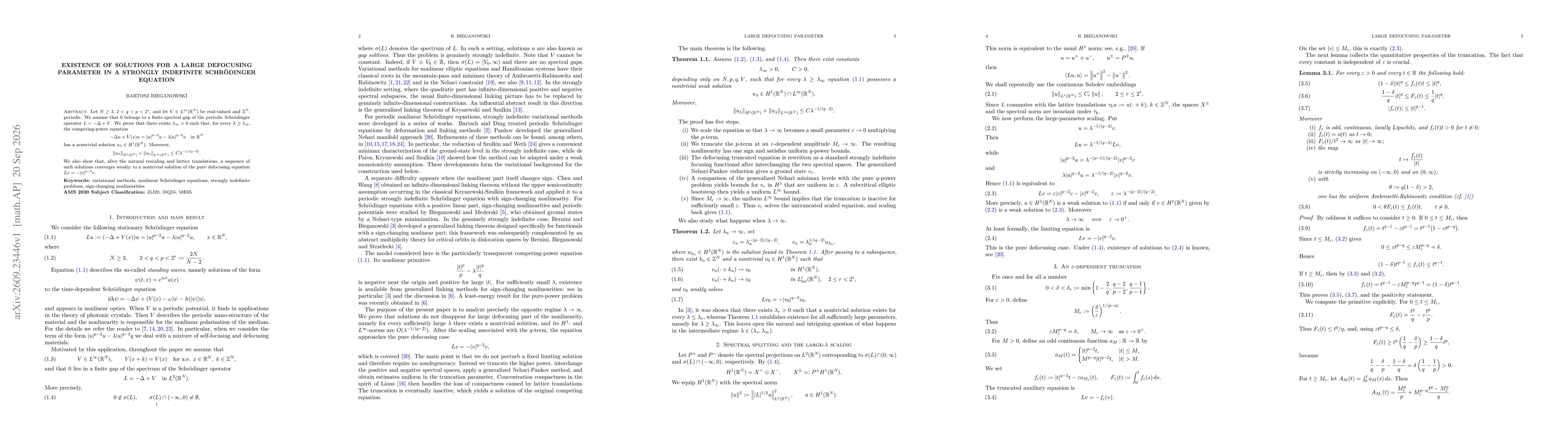 Thumbnail for Existence of solutions for a large defocusing parameter in a strongly indefinite Schrödinger equation