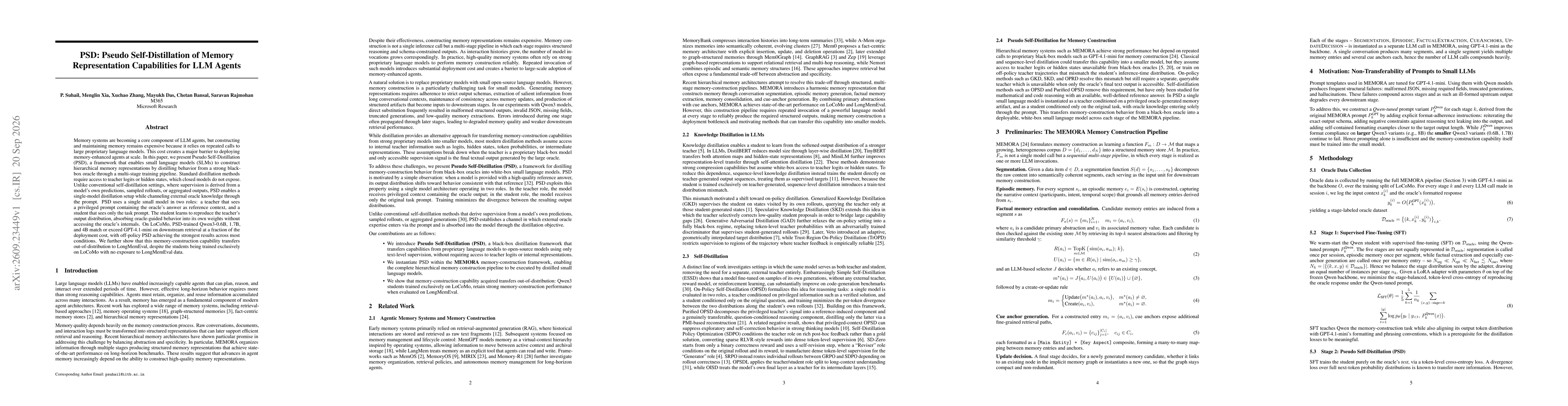 Thumbnail for PSD: Pseudo Self-Distillation of Memory Representation Capabilities for LLM Agents