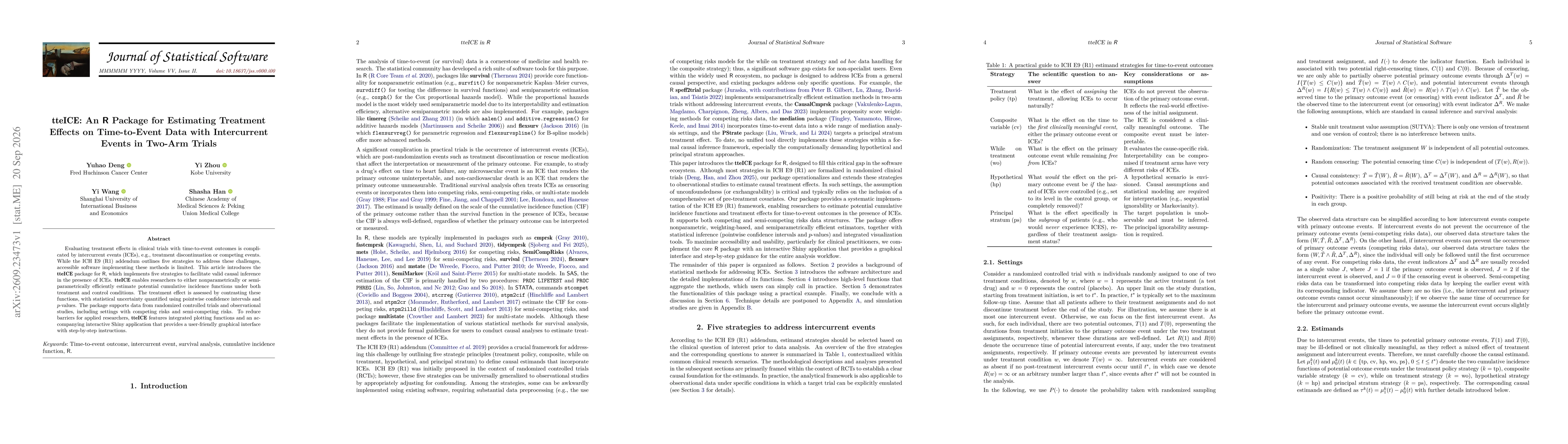 Thumbnail for tteICE: An R Package for Estimating Treatment Effects on Time-to-Event Outcomes with Intercurrent Events in Two-Arm Trials