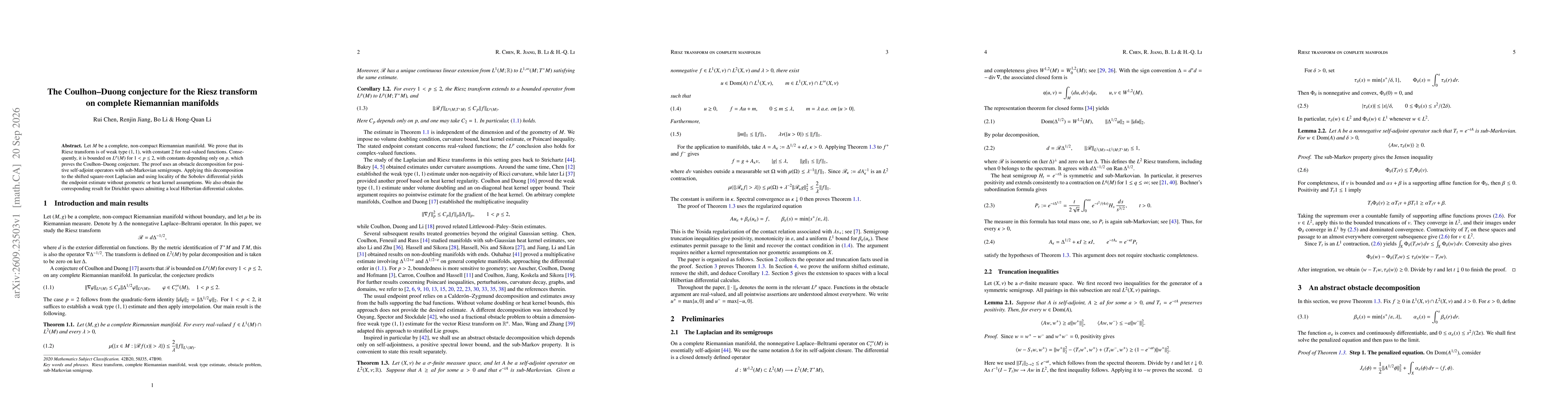 Thumbnail for The Coulhon--Duong conjecture for the Riesz transform on complete Riemannian manifolds