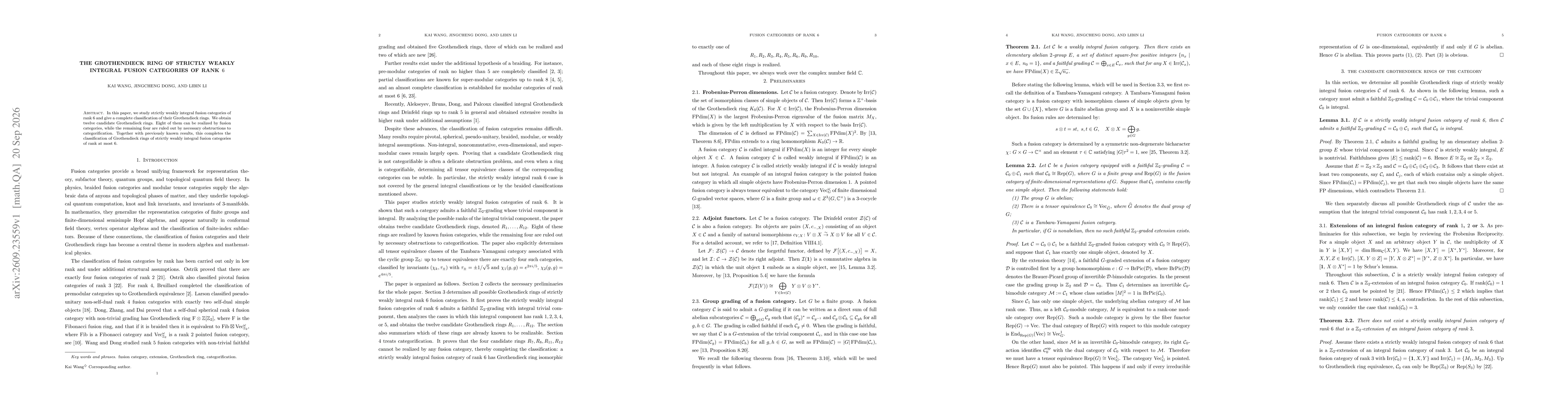 Thumbnail for The Grothendieck Ring of Strictly Weakly Integral Fusion Categories of Rank 6