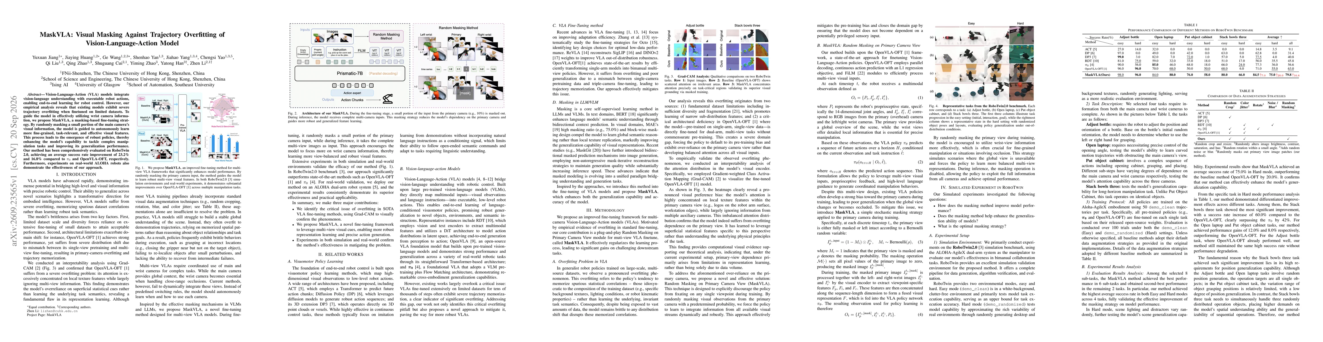 Thumbnail for MaskVLA: Visual Masking Against Trajectory Overfitting of Vision-Language-Action Model