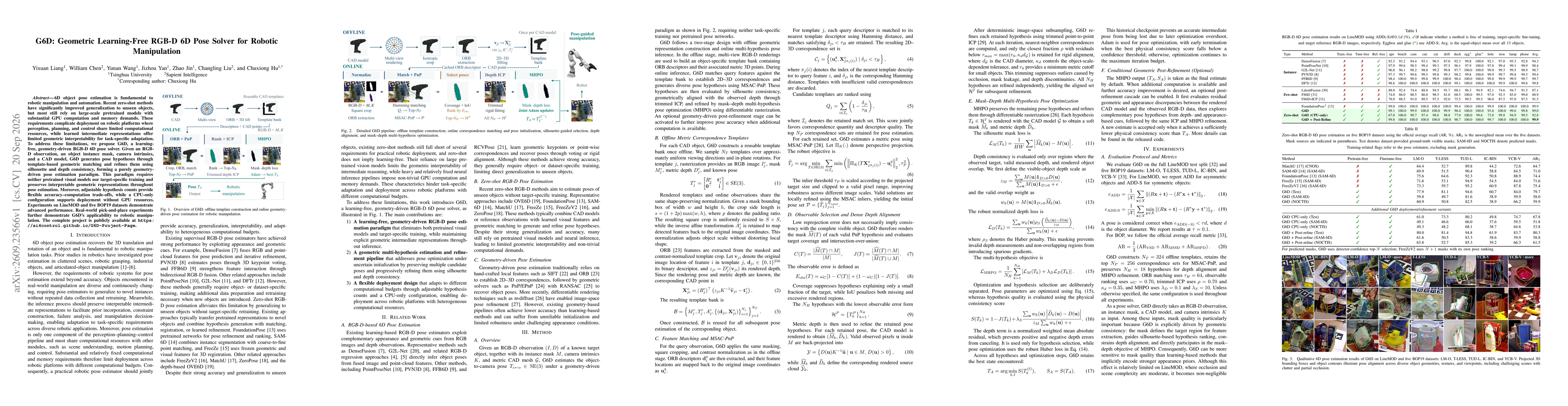 Thumbnail for G6D: Geometric Learning-Free RGB-D 6D Pose Solver for Robotic Manipulation