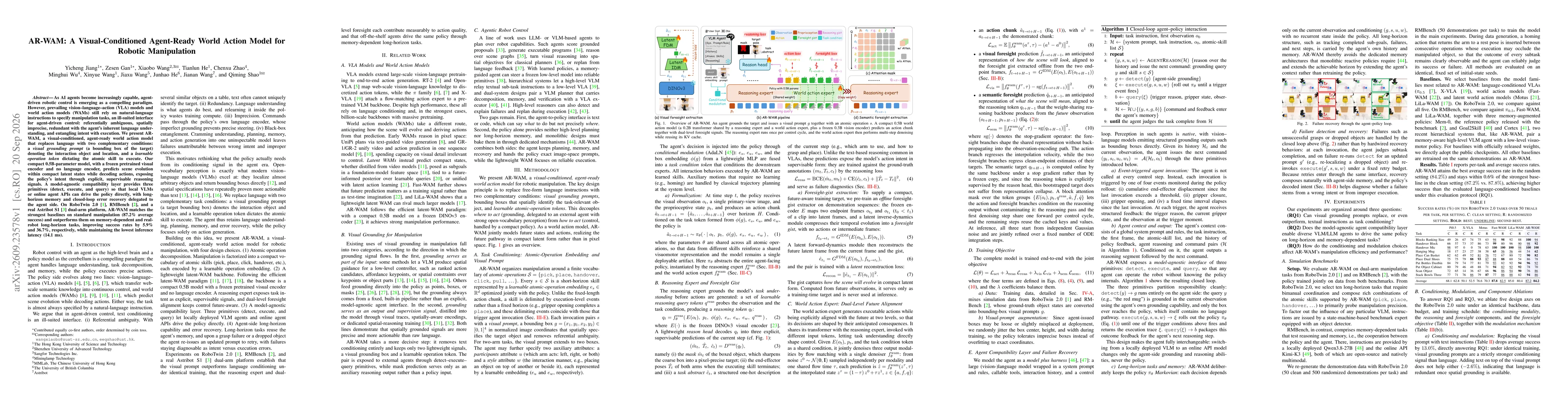Thumbnail for AR-WAM: A Visual-Conditioned Agent-Ready World Action Model for Robotic Manipulation