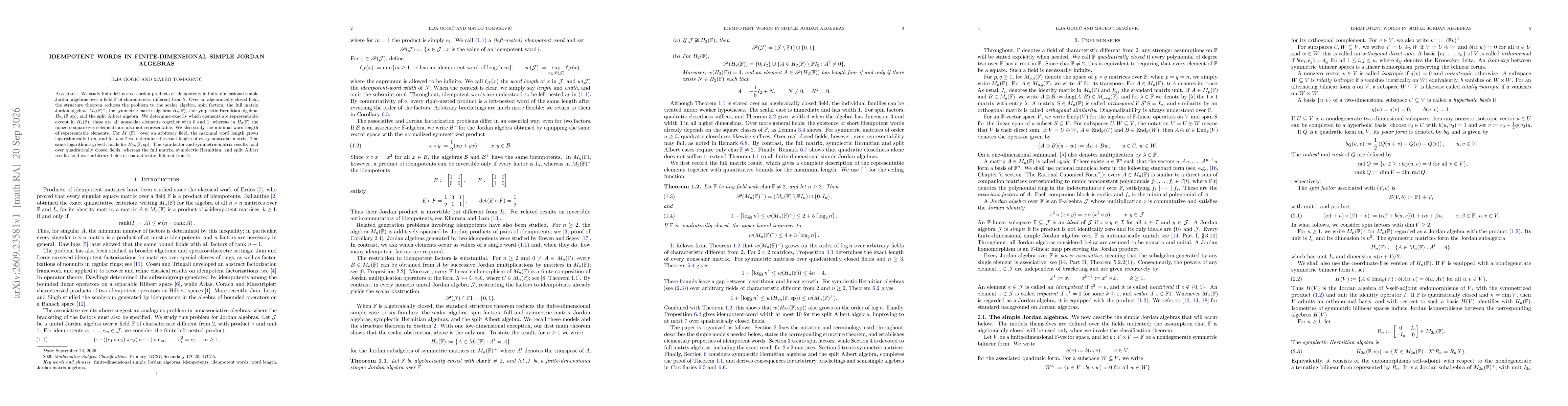 Thumbnail for Idempotent words in finite-dimensional simple Jordan algebras