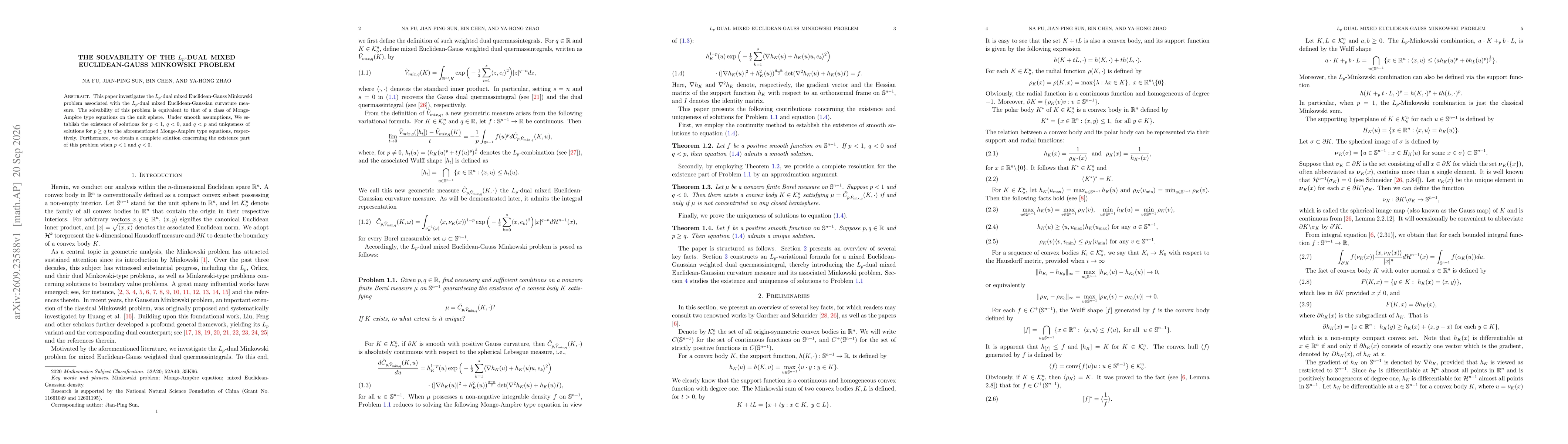 Thumbnail for The solvability of the $L_p$-dual mixed Euclidean-Gauss Minkowski problem