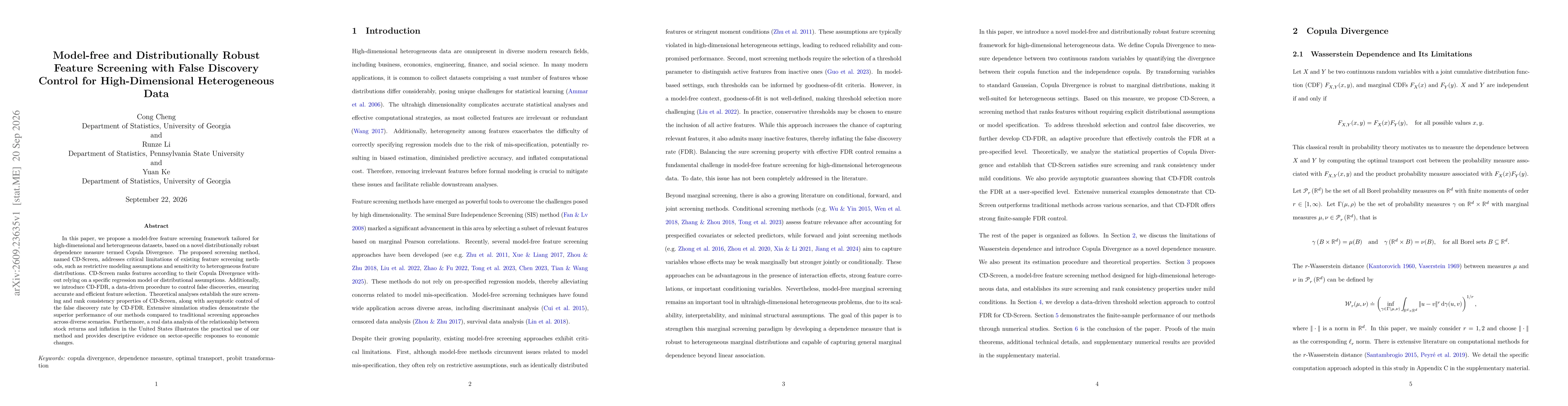 Thumbnail for Model-free and Distributionally Robust Feature Screening with False Discovery Control for High-Dimensional Heterogeneous Data