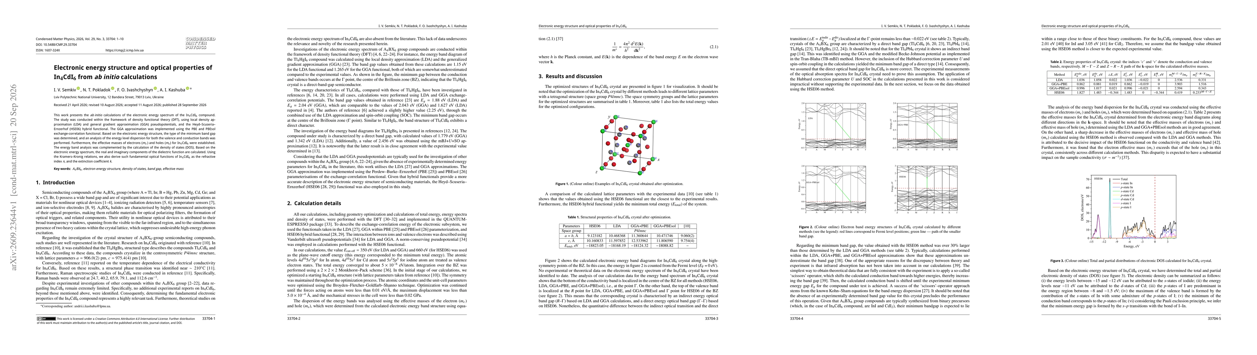 Thumbnail for Electronic energy structure and optical properties of In$_{4}$CdI$_{6}$ from $\textit{ab initio}$ calculations