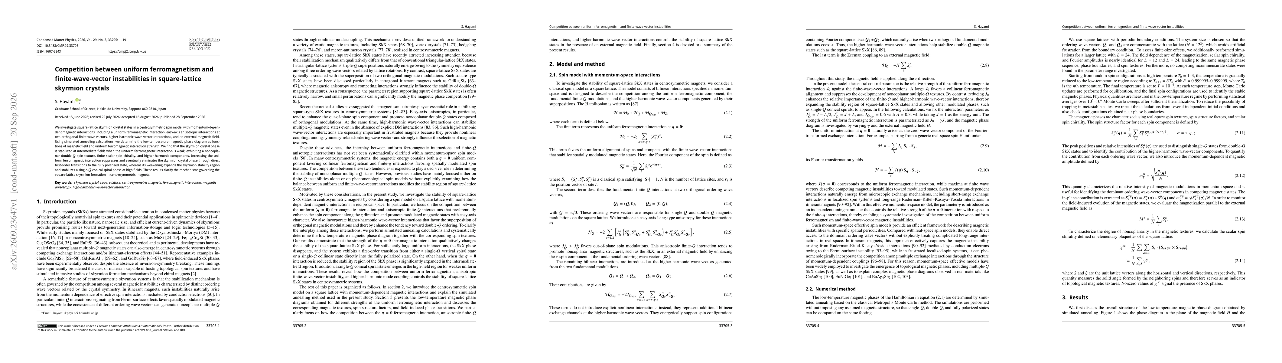 Thumbnail for Competition between uniform ferromagnetism and finite-wave-vector instabilities in square-lattice skyrmion crystals