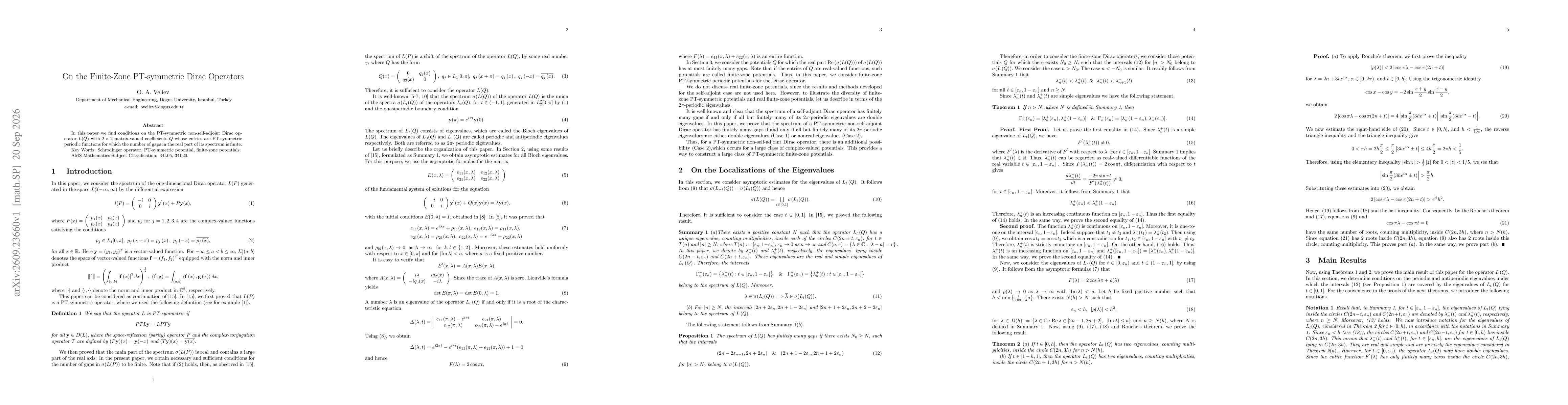Thumbnail for On the Finite-Zone PT-symmetric Dirac Operators