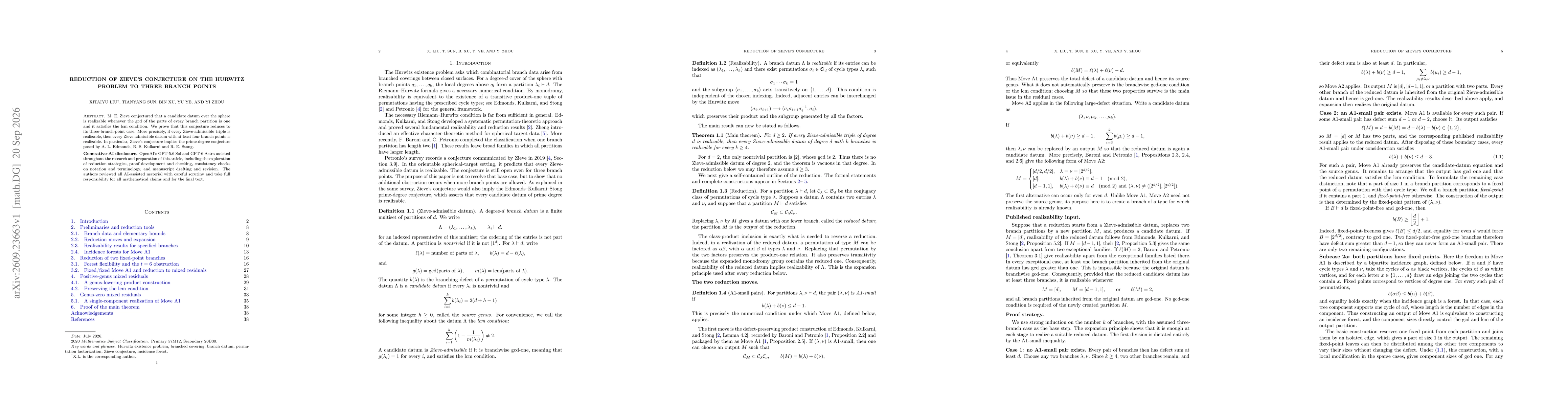 Thumbnail for Reduction of Zieve's Conjecture on the Hurwitz problem to Three Branch Points