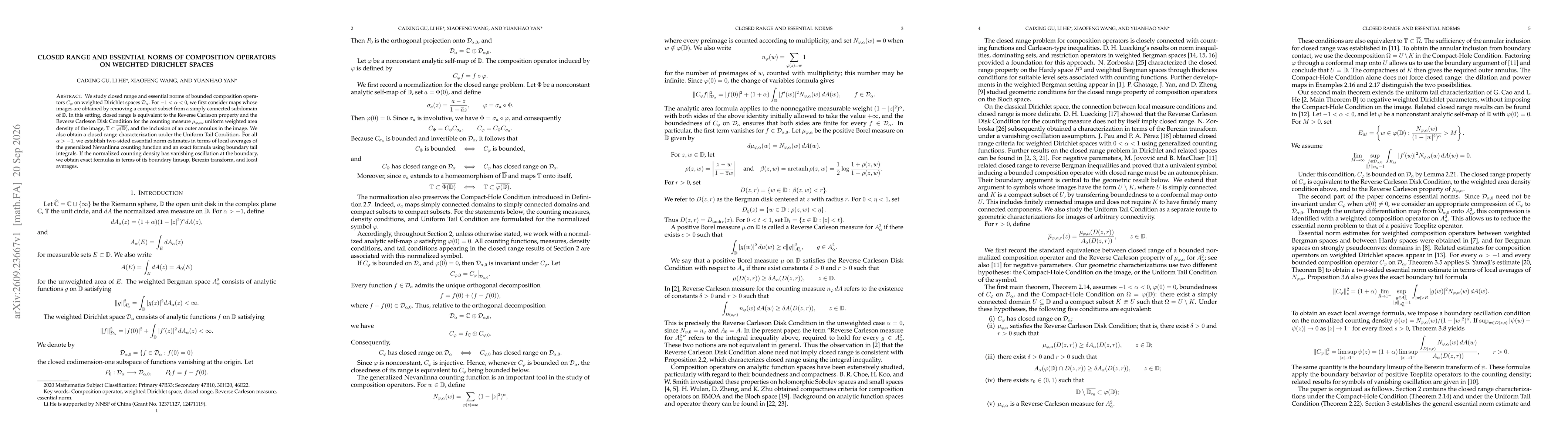 Thumbnail for Closed Range and Essential Norms of Composition Operators on Weighted Dirichlet Spaces