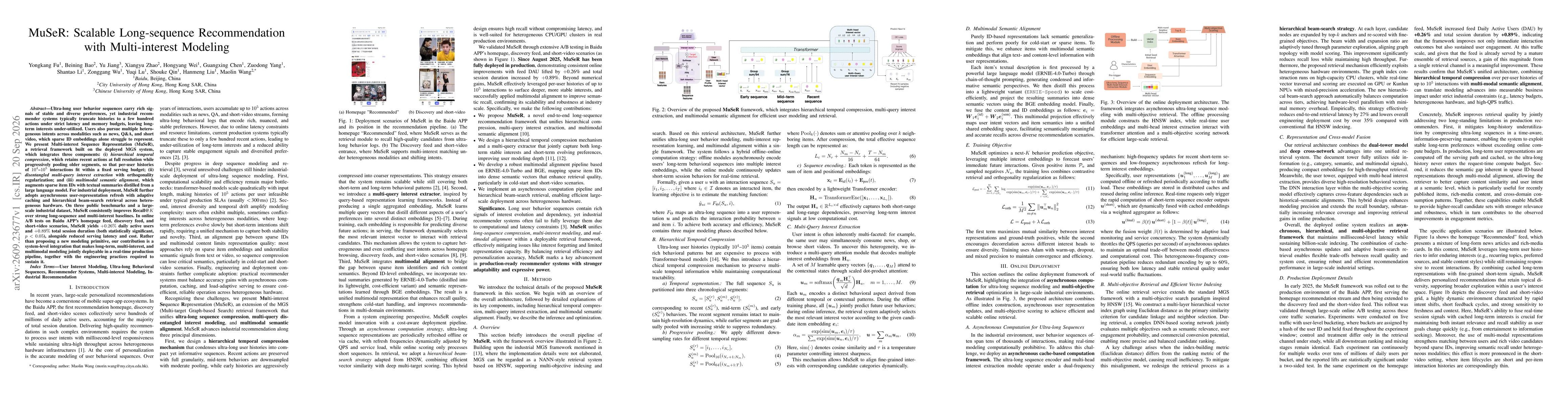 Thumbnail for MuSeR: Scalable Long-sequence Recommendation with Multi-interest Modeling