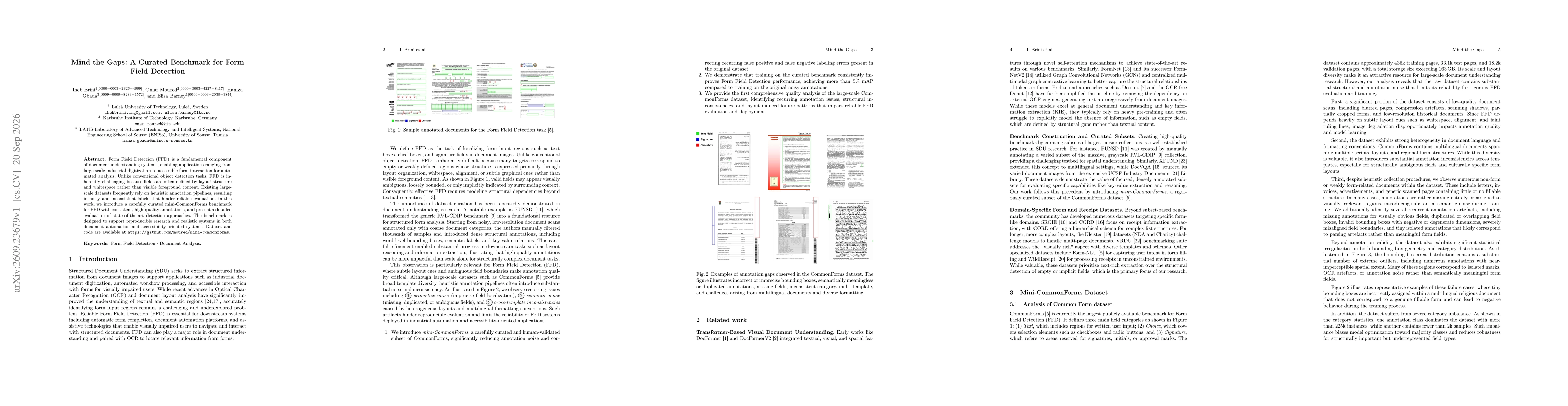 Thumbnail for Mind the Gaps: A Curated Benchmark for Form Field Detection