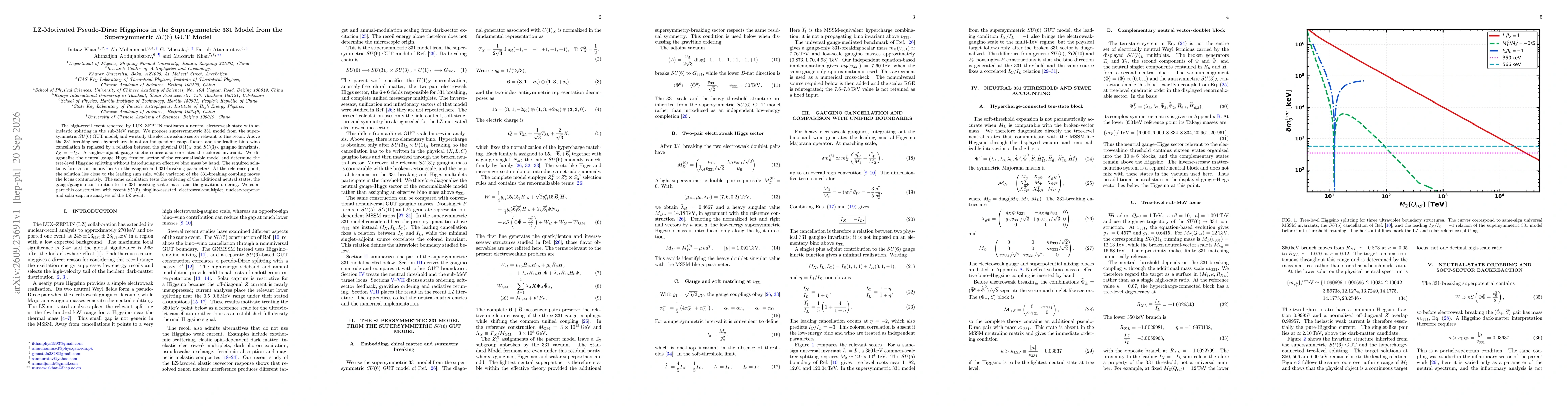 Thumbnail for LZ-Motivated Pseudo-Dirac Higgsinos in the Supersymmetric 331 Model from the Supersymmetric \texorpdfstring{$SU(6)$}{SU(6)} GUT Model