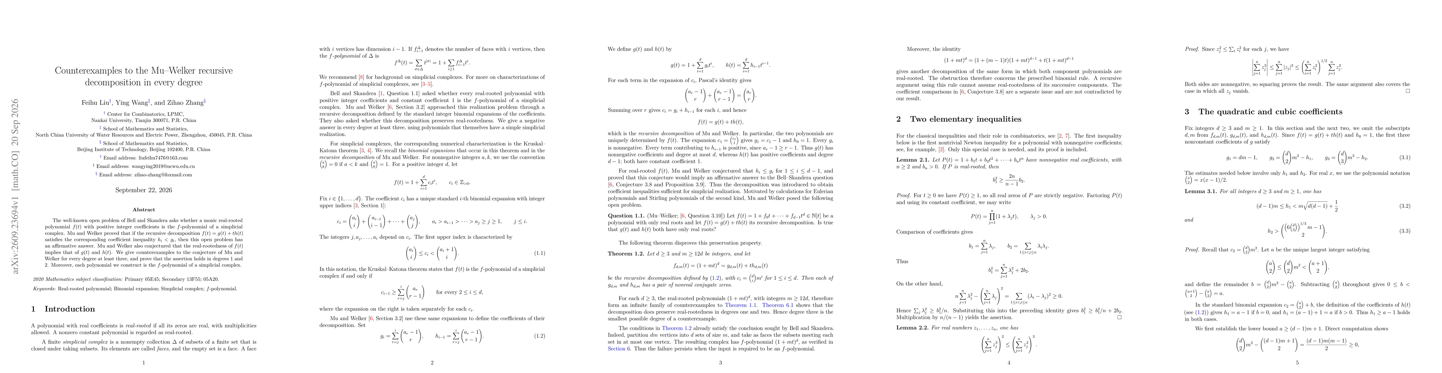 Thumbnail for Counterexamples to the Mu--Welker recursive decomposition in every degree