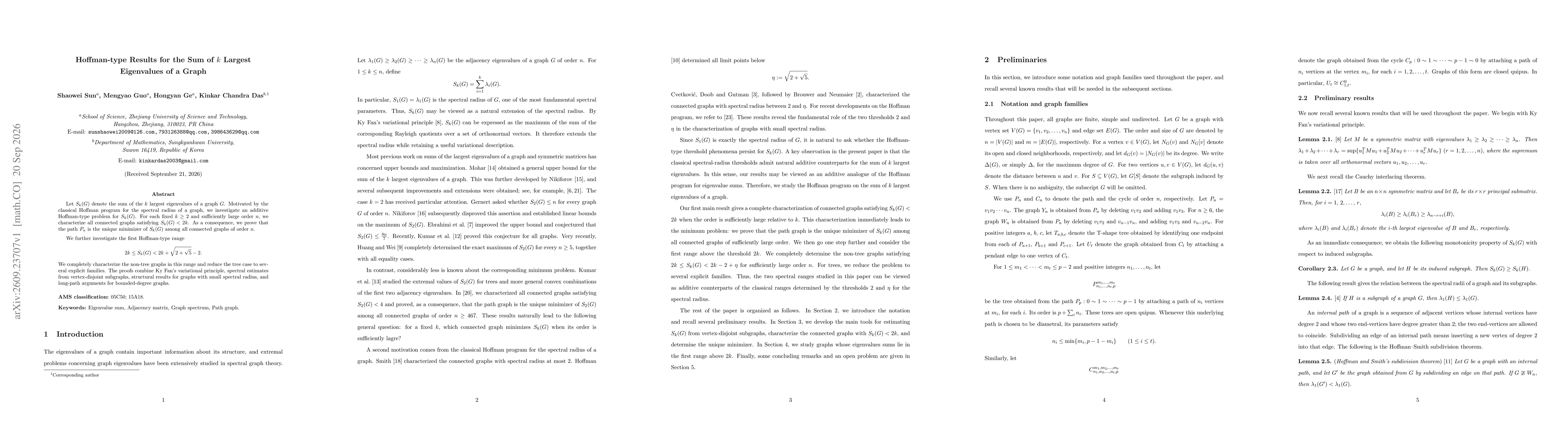 Thumbnail for Hoffman-type Results for the Sum of k Largest Eigenvalues of a Graph