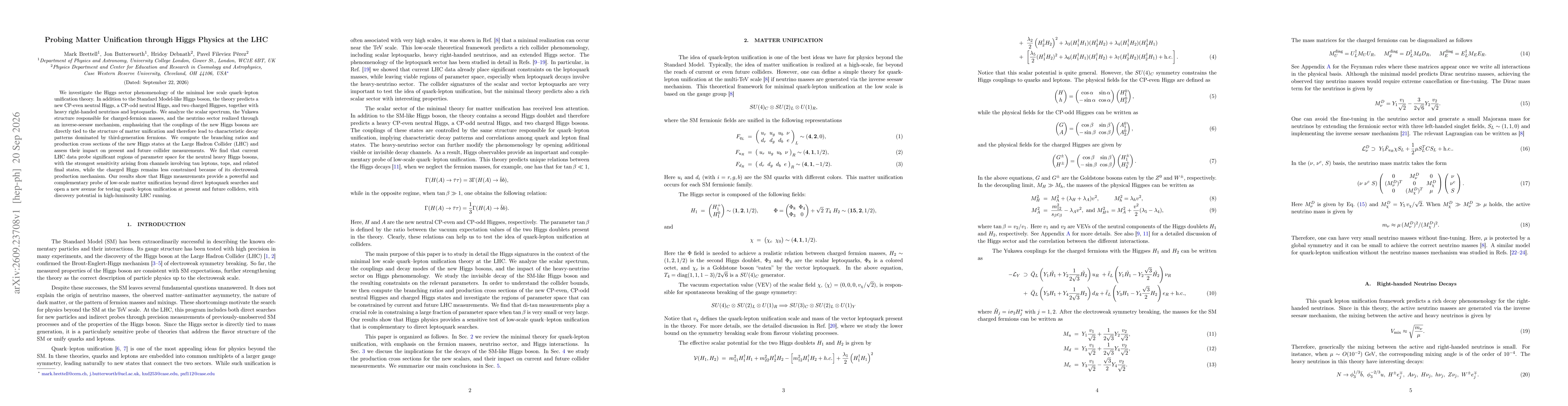 Thumbnail for Probing Matter Unification through Higgs Physics at the LHC