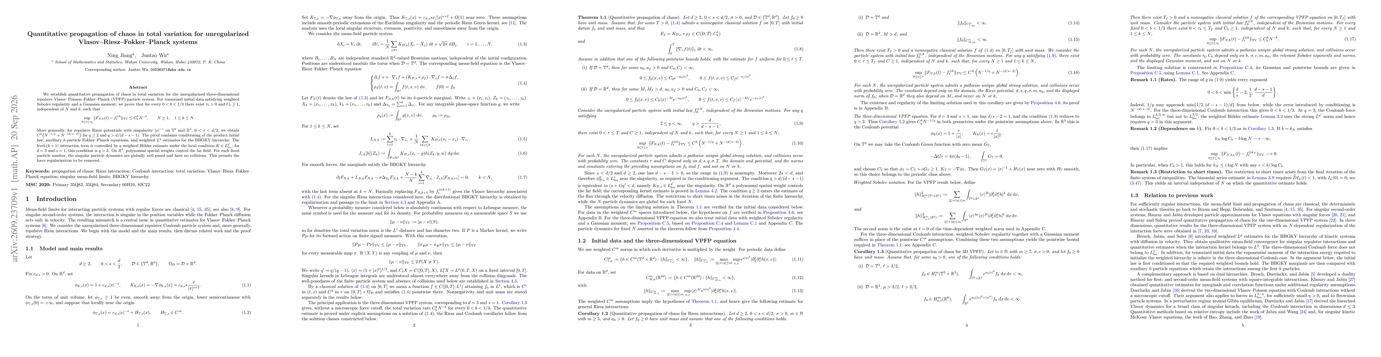 Thumbnail for Quantitative propagation of chaos in total variation for unregularized Vlasov--Riesz--Fokker--Planck systems