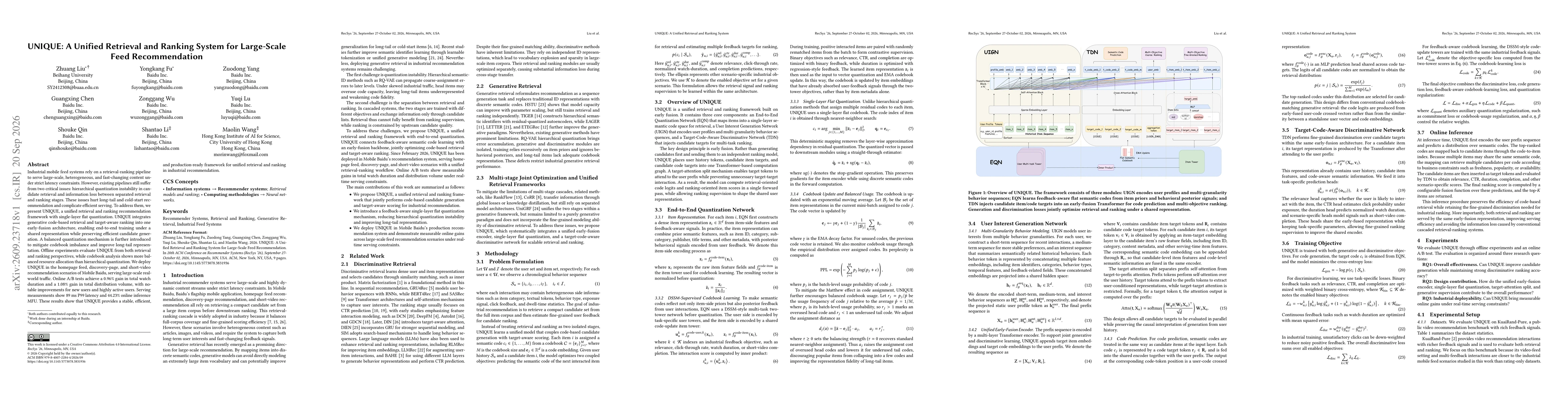 Thumbnail for UNIQUE: A Unified Retrieval and Ranking System for Large-Scale Feed Recommendation