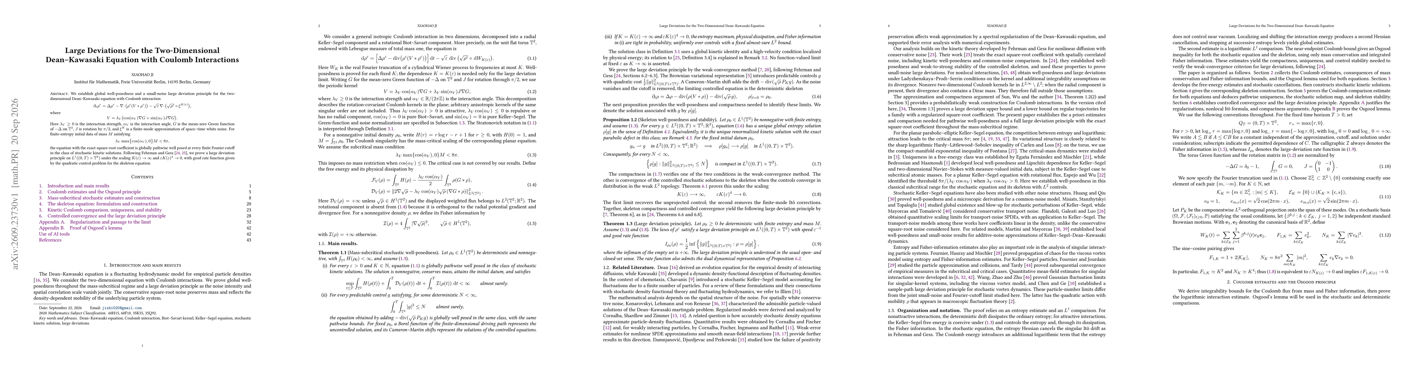 Thumbnail for Large Deviations for the Two-Dimensional Dean-Kawasaki Equation with Coulomb Interactions